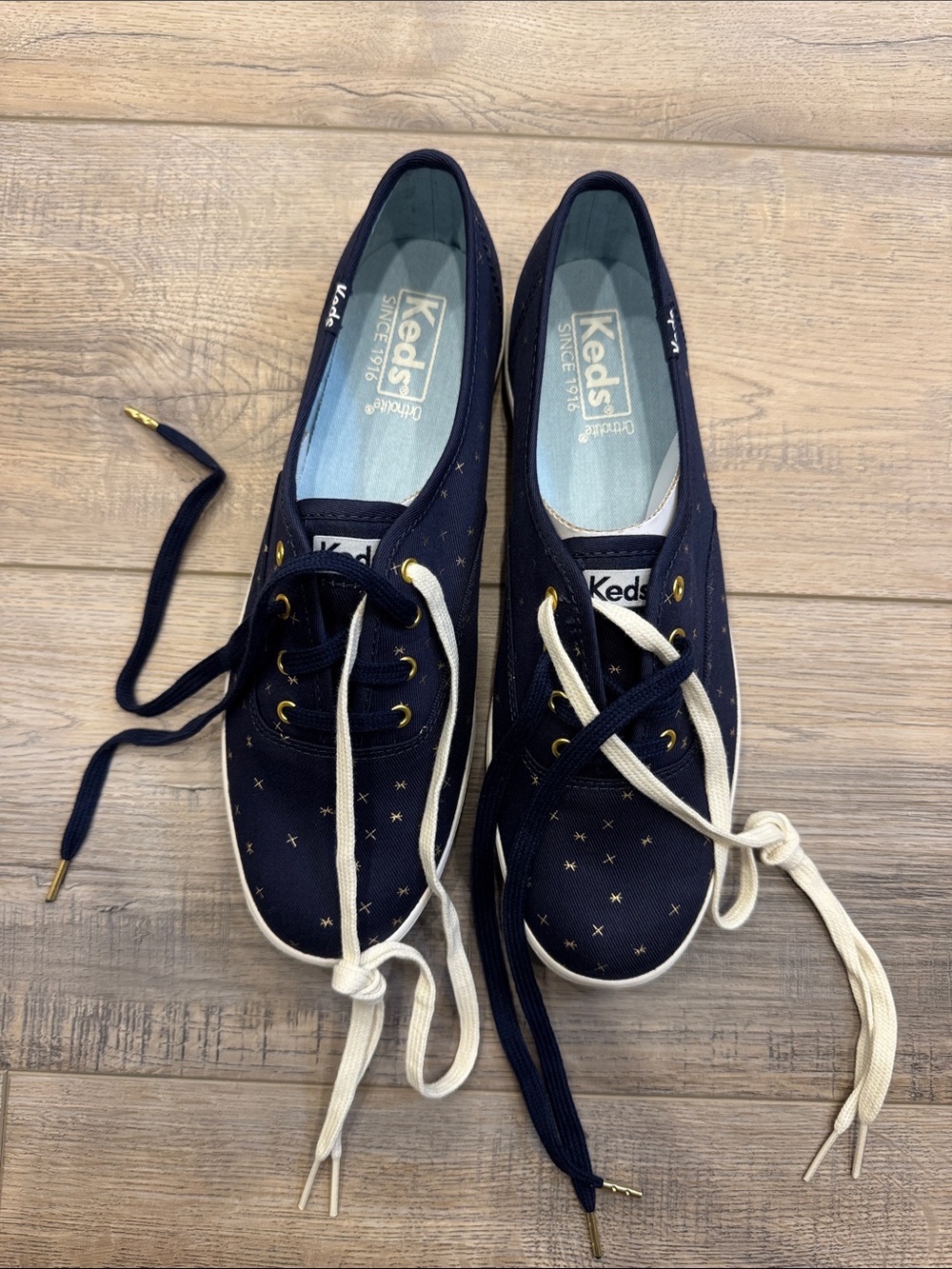 Keds Ethereal Ortholite Navy Canvas with Gold Star Accents